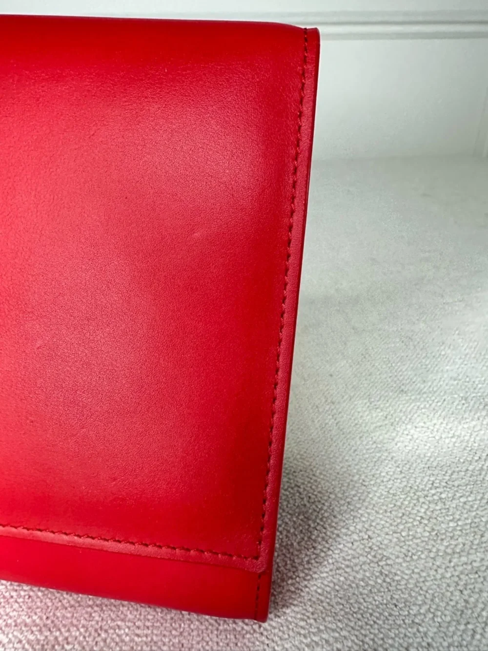 SOLD. Yves Saint Laurent Red Leather Clutch with Gold Y Emblem - Picture 11 of 15